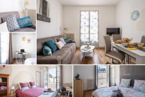 uma colagem de fotos de uma sala de estar e de um apartamento em SUPERLOGIS Chez L'Alysse ☆☆☆ HYPERCENTRE BLOIS em Blois