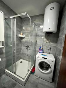 ポドゴリツァにあるZ apartmentのバスルーム(シャワー、洗濯機付)が備わります。