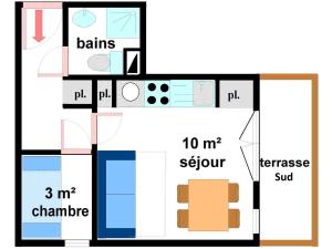 A planta de Appartement Lanslevillard, 2 pièces, 4 personnes - FR-1-508-231