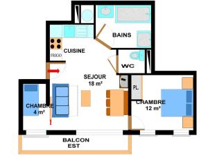 Планировка Appartement Aussois, 2 pièces, 6 personnes - FR-1-508-239