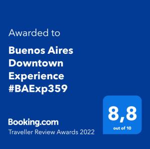 Sertifikatas, apdovanojimas, ženklas ar kitas apgyvendinimo įstaigoje Buenos Aires Downtown Experiencie #BAExp09 matomas dokumentas