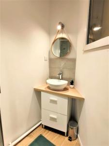 W łazience znajduje się umywalka i lustro. w obiekcie Heteroclite w mieście Auxerre