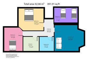 a floor plan of a house with different colors at Poets Apartment with Free Parking By My Getaways in Worthing