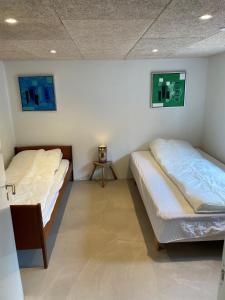 pokój z 2 łóżkami w pokoju w obiekcie Dejligt hus på landet w mieście Give