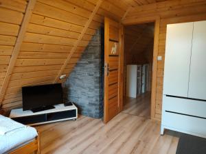 a room with a bed and a tv in a attic at Chata u Wozniaka in Kościelisko