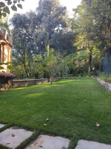 un gran patio con césped verde y árboles en Villa La Nussa en Capolona