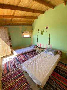 a bedroom with two beds and a green wall at Hidden place in Siwa
