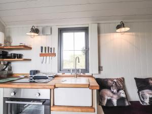 a kitchen with a sink and a counter top at Shepherds Hut in Lonmore