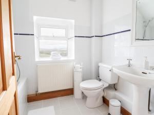 a white bathroom with a toilet and a sink at The Stables At Cae Gwyn in Ruthin +44 photos