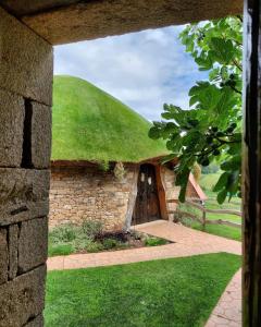 a building with a grass roof with a door at Fogar de Breogán in Pontevedra