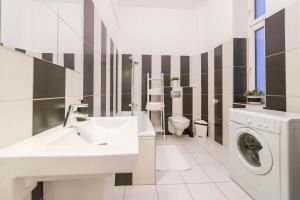 La salle de bains est pourvue d'un lavabo et d'un lave-linge. dans l'établissement Bourgeois Elegance in the heart of Budapest, à Budapest