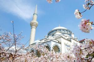 a mosque with a minaret in the background with cherry blossoms at ABURA HAUS - Vacation STAY 13195 in Tokyo