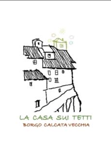 a drawing of a group of buildings at La Casa sui Tetti -Calcata in Calcata