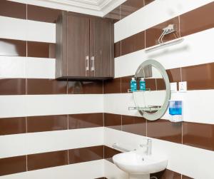 a bathroom with a sink and a mirror at El-King Home Lodge in Afwerasi