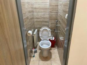 łazienka z toaletą z podwiniętą pokrywą w obiekcie Grand apartments in the centre of Teplice w Cieplicach +15 zdjęć
