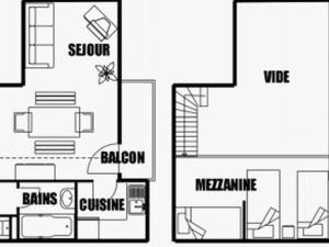 Plan piętra w obiekcie Appartement cosy 5 pers., pied des pistes, balcon est, proche commerces, parking & services - FR-1-572-94