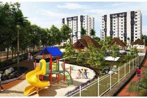 a park with a playground with a slide at Hermoso apartamento piscina, céntrico, área libre. in Cancún