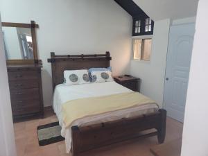 a bedroom with a bed and a dresser and a mirror at Sosua Apartment 4-Bedrooms in Sosúa