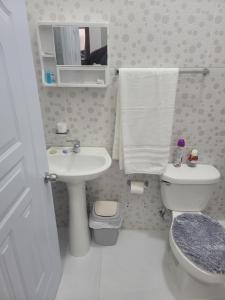 a small bathroom with a sink and a toilet at Sosua Apartment 4-Bedrooms in Sosúa