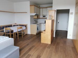 a living room with a kitchen and a dining room at Apartment in Wels