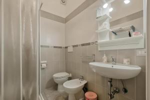 W łazience znajduje się umywalka, toaleta i prysznic. w obiekcie Leone Vatican House w Rzymie