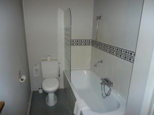 a bathroom with a toilet and a tub and a sink at Erasmus Hotel in Ghent