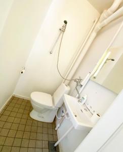 La salle de bains est pourvue de toilettes et d'un lavabo. dans l'établissement Apartment In Most Pop-ular Area Nørrebro, à Copenhague