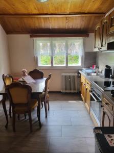 a kitchen with a table and chairs and a sink and a stove at Ela Vital Ferienwohnung in St. Blasien