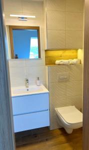a bathroom with a sink and a toilet at Panoráma Apartman Mogyoród in Mogyoród +50 photos