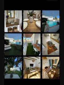 un collage de fotos de una casa con piscina en Preciosa casa de pueblo entre Ronda y Setenil La Posada de Catalina, en Montecorto