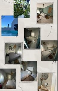 a collage of photos of a bedroom with a bed at Preciosa casa de pueblo entre Ronda y Setenil La Posada de Catalina in Montecorto