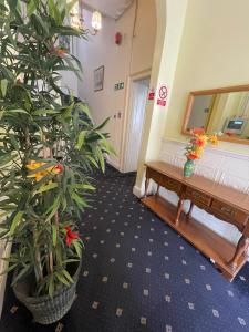 einen Flur mit einem Tisch und Pflanzen in einem Zimmer in der Unterkunft Thanet Hotel Annex in London