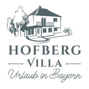 un logo per un hotel con una casa e alberi di Hofberg Villa a Landshut
