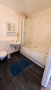 ein Bad mit einem WC, einem Waschbecken und einer Dusche in der Unterkunft Lovely 5 Sleeper Flat - Upper Clapton in London