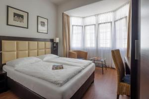 a hotel room with a bed and a window at Hotel Minerva in Freiburg im Breisgau