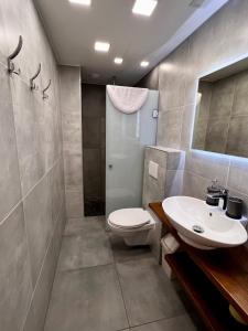 a bathroom with a toilet and a sink at Apartments Wile Süd in Vienna