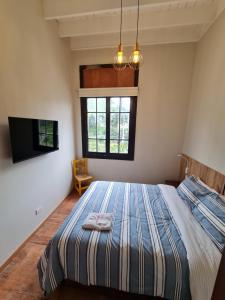 um quarto com uma cama e uma televisão em Flying Dog Lima B&B em Lima