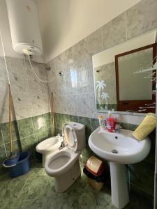 uma casa de banho com um WC, um lavatório e um espelho. em House for rent Jurgen em Golem