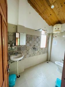ein Bad mit einem Waschbecken und einem WC in der Unterkunft Shiv Shakti Yogpeeth Cottages in Rishikesh