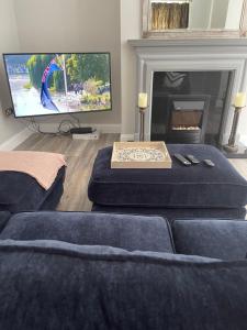 a living room with a tv and a couch at St Elmos Townhouse in Derry Londonderry