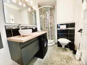 ein Bad mit einem Waschbecken und einem WC. in der Unterkunft Appartement douillet 1 chambre - centre ville in Argenteuil