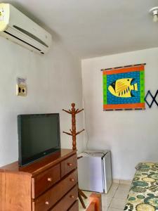 a bedroom with a tv on a dresser and a bed at Pousada Harmonia in Tamandaré