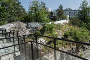 a view from the stairs of a building at All in one Loft with Balcony and Free parking in Lidingö