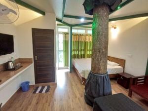 une chambre avec un arbre au milieu d'une pièce dans l'établissement SpiceBuds FarmStay - Ramakkalmedu, à Idukki