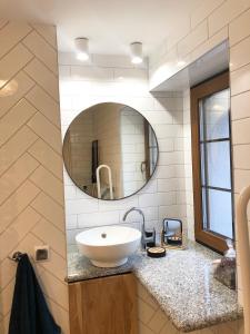 a bathroom with a sink and a mirror at Dolina Zdrowia u Skrzypków in Wleń +46 photos