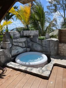 a large hot tub in a stone wall at Ti case bord de mer in Saint-Benoît