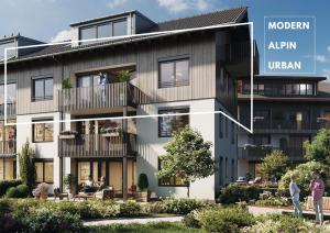 a rendering of the exterior of an apartment building at BergCrystal in Garmisch-Partenkirchen