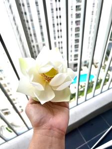 una persona che tiene in mano un fiore bianco di Căn hộ IMPERIAL PLACE ad Ho Chi Minh