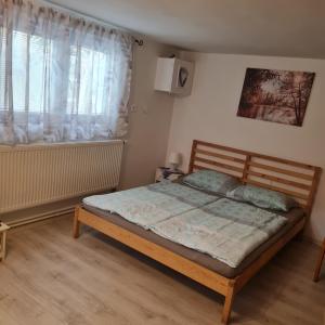 um quarto com uma cama e uma janela em Garden Apartmány em Veľký Meder