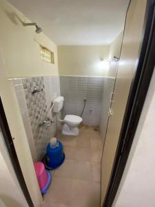 a bathroom with a toilet in a bathroom stall at Megha Resort , Hampi in Hampi +86 photos
